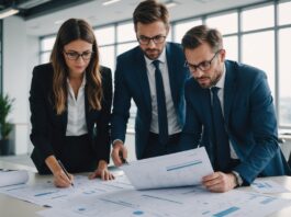 Marchés publics : les nouveaux seuils changent la donne pour les entreprises Professionnels examinant des documents d'appel d'offres pour un marché public