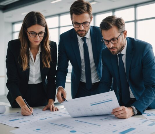 Marchés publics : les nouveaux seuils changent la donne pour les entreprises Professionnels examinant des documents d'appel d'offres pour un marché public