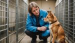 Chien et chat dans un refuge pour animaux, pris en charge par des bénévoles