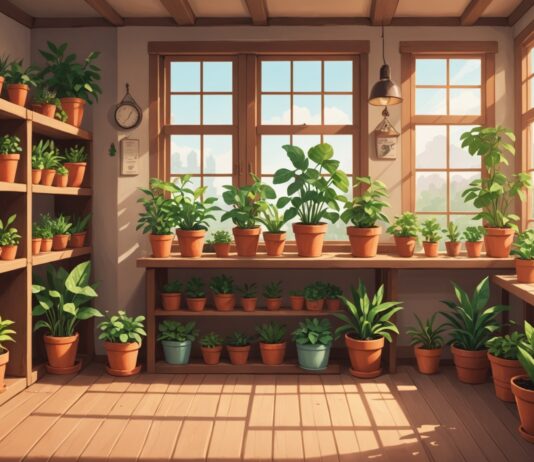 Jeu de gestion : Leafy Corner, le simulateur de boutique de plantes qui cartonne sur Steam Illustration d'une boutique de plantes cosy inspirée du jeu de gestion Leafy Corner