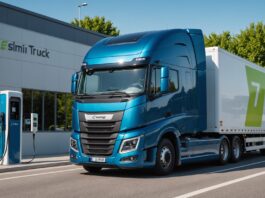 Camions électriques : jusqu’à 122 000 € d’aides pour verdir sa flotte face aux ZFE Poids lourd électrique en charge sur une borne d'autoroute en France