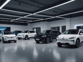 Constructeurs chinois : l’offensive tous azimuts sur le marché automobile français Showroom moderne de voitures électriques illustrant l'arrivée des constructeurs chinois en France