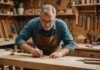 L’artisanat du bois recrute et se modernise en France Artisan façonnant une pièce de mobilier en bois dans un atelier d'ébénisterie