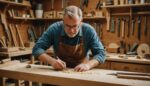 Artisan façonnant une pièce de mobilier en bois dans un atelier d'ébénisterie