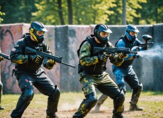 Dreux, capitale du paintball mondial le temps d’un championnat international Joueurs de paintball en compétition sur un terrain extérieur lors d'un tournoi international