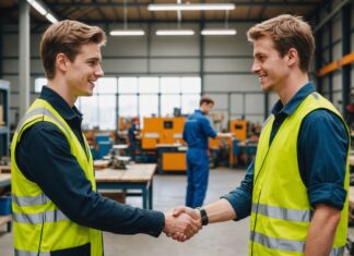 Aide exceptionnelle à l’apprentissage : ce que change le nouveau dispositif pour les employeurs Jeune apprenti et employeur dans un atelier professionnel en France