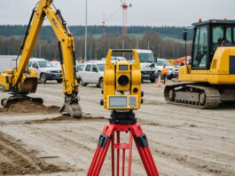Travaux publics : géomètre-topographe, le métier le plus difficile à recruter en France Géomètre-topographe travaillant avec une station totale sur un chantier de travaux publics