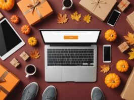 French Days : comment profiter des ventes de rentrée sans se faire piéger Ordinateur portable, sacs et boîtes de livraison illustrant les promotions en ligne des French Days