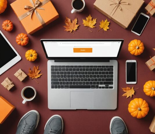 French Days : comment profiter des ventes de rentrée sans se faire piéger Ordinateur portable, sacs et boîtes de livraison illustrant les promotions en ligne des French Days