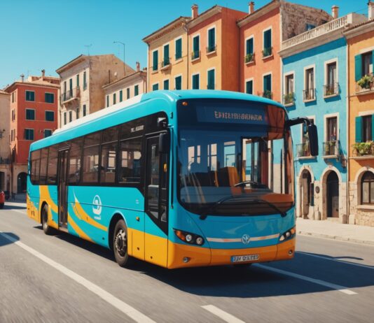 Bus Simulator 27 : le nouveau simulateur de bus d’astragon débarque avec 45 véhicules Bus de transport en commun circulant dans une ville côtière ensoleillée, illustration jeu vidéo