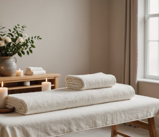 Spas, instituts et massage bien-être : pourquoi le secteur peine à recruter en France Table de massage dans une salle de spa moderne avec serviettes et bougies, lumière douce