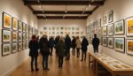 Exposition de dessins de presse et caricatures dans un centre culturel, illustrant le festival de Bastogne