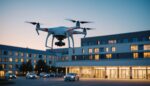 Drone médical transportant une livraison d'urgence au-dessus d'un hôpital français