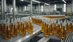 Usine moderne avec emballages recyclables en carton et verre sur une chaîne de production