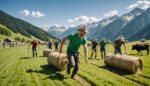 Jeunes agriculteurs recréant un parcours sportif façon Hyrox à la ferme, parodie virale