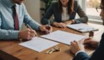 Un acheteur et un vendeur signant un compromis de vente pour un bien immobilier