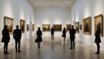 Galerie de musée d'art moderne avec grandes peintures contemporaines exposées