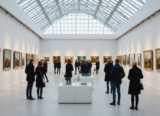 Art Basel Paris : une foire sous nouvelle direction, record de présentations croisées Illustration générée par IA d'une foire d'art contemporain sous verrière, ne représente pas le Grand Palais réel