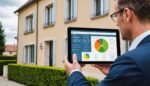 Diagnostiqueur immobilier vérifiant l'étiquette énergétique d'une maison