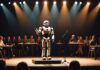 L’intelligence artificielle est-elle devenue plus drôle que nous ? Robot humanoïde faisant du stand-up sur scène devant un public