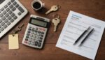 Dossier d'assurance emprunteur, clés et calculette sur un bureau